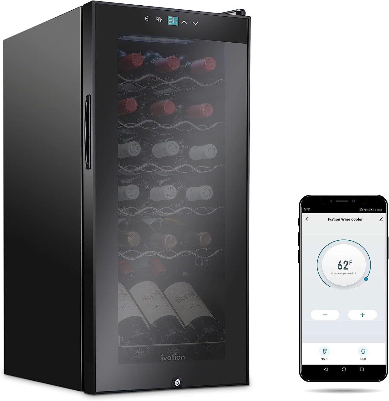 Ivation Wine Cooler with WiFi, Freestanding Wine Fridge w/Smart App Control